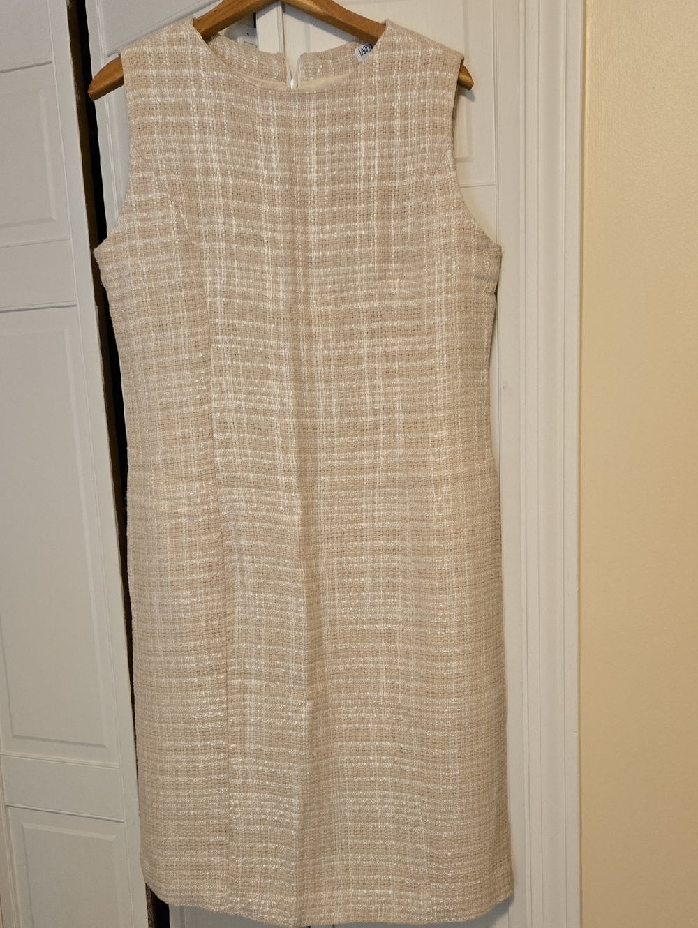 Sleeveless Mini Shift Dress in Light Beige Tweed